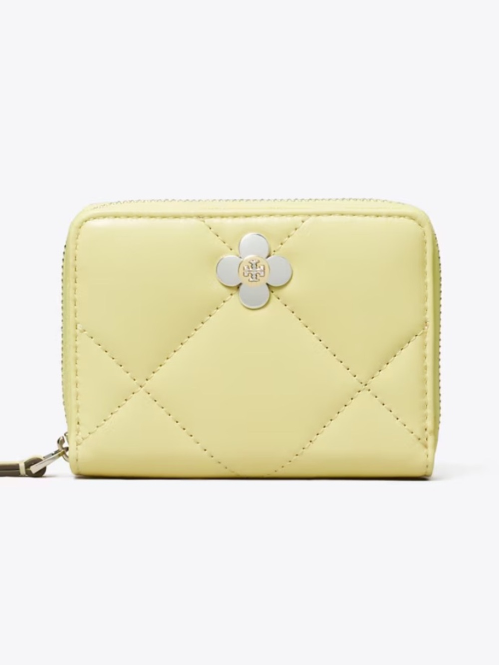 TORY BURCH Frozen Zest Kira Clover Diamond Quilt Small Zip Around Wallet